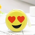 Round yellow tinplate coin purse featuring a cartoon heart-eyes emoji with zipper closure - Emoji Heart Eyes Yellow Style 02