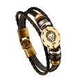 Retro multi-layer leather bracelet for men featuring Leo zodiac sign and adjustable metal clasp - Leo