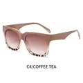 Square oversized coffee tortoiseshell sunglasses with gradient tea lenses for women - Coffee Tortoise Frame Gradient Tea Lens