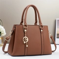 Brown lychee leather tote bag with star moon charm and adjustable strap for women - Brown