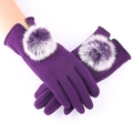 Winter thermal purple suede gloves with plush fur ball trim and touchscreen capability - Fleece Hairball - Purple