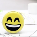 Round yellow tinplate coin purse featuring a laughing Emoji face with zip closure - Emoji Laughing Face Yellow Style 04