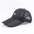 Black mesh baseball cap with long brim and mountain patch for breathable sun protection - Mountain Shield Logo Style (Black)