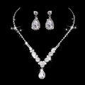 Set gioielli sposa in argento con collana a goccia e orecchini pendenti - Stile Clip per Orecchio 501