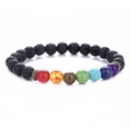 Handmade chakra bracelet with black lava rocks and seven colorful tiger eye natural stones - Multicolor Lava Stone