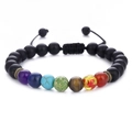 Adjustable 7 chakra braided bracelet featuring black matte beads and natural tiger eye stones - Matte Black