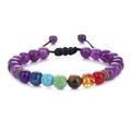 Adjustable woven chakra bracelet featuring purple beads and seven natural energy stones - Purple Crystal