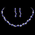 Zilveren bruidssieradenset met ketting en oorbellen van blauwe ronde kristallen - Zilverkleurige koningsblauwe ronde ketting- en oorbellen set (482 koningsblauw 2-delige set)