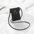Chic black litchi texture small crossbody bag with gold ring tassel detail - Black