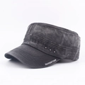 Dark grey washed cotton cadet hat featuring three side rivets and vintage style - Black