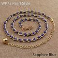 Elegant gold metal chain belt with sapphire blue pearls and lobster clasp for women - Sapphire Blue