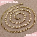 Elegant gold metal waist chain with light pink pearls and adjustable lobster clasp - Light Pink
