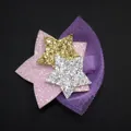 Glitter star hair clip with purple, gold, and silver sequins on a tulle bow - Pink Star