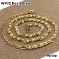 Elegant gold chain belt with white pearls and lobster clasp for women's dresses - White