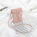 Pale pink lychee grain crossbody phone bag with gold ring and fringe tassels decoration - Pink