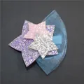 Sparkly glitter star hair clip with pink and purple sequins and light blue mesh detail - Purple Star