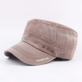 Vintage washed earth brown cadet cap with metallic rivets and white printed text - Coffee