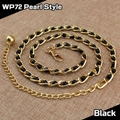 Elegant gold metal waist chain for dresses with black pearls and spherical pendant - Black