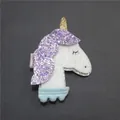 Unicorn hair clip with purple glitter mane, golden horn and blue lace detail - Purple Unicorn