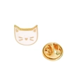 Detailed view of white enamel cat badge with gold metal trim and butterfly clutch back - White Cat (XZ0118)