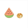Detailed macro of a watermelon slice brooch with gold plating and vibrant enamel colors - Watermelon (XZ0115)