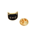 Detailed front and back view of a black cat head enamel pin with golden metal edges - Black Cat (XZ0120)