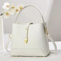 Sac à main minimaliste en cuir litchi blanc avec fermoir doré pour femme élégante - Blanc Pur