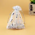 White organza drawstring gift bag with silver heart patterns for jewelry storage - White (Silver Heart)