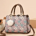 Sac à main motif ethnique rose et bleu avec cuir marron et pendentif en peluche - Jacquard Coquille Violet (Style 2/Violet)