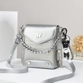Minimalist silver metallic crossbody phone bag with butterfly ornament and bear charm - Silver