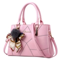 Pale pink quilted faux leather handbag with silk scarf, fur ball charm and shoulder strap - Pink