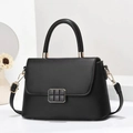 Elegant black faux leather crossbody handbag with gold hardware and top handle for women - L24cm x W8cm x H16cm / Black