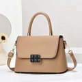 Minimalist khaki shoulder bag with geometric metal buckle and top handle for women - L24cm x W8cm x H16cm / Khaki