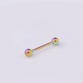 Rainbow surgical steel barbell body jewelry with iridescent finish on white background - Multicolor