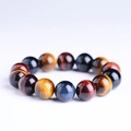 Bracelet œil de tigre multicolore avec perles bleues, jaunes et rouges au lustre soyeux - 8mm / Oeil de Tigre Arc-en-ciel