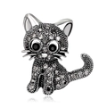 Vintage cute cat brooch with sparkling rhinestones in silver alloy for women - Silver (C083-A)