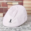 Pink striped baby beret with black rabbit embroidery in a vintage setting - 46-52cm / Beige Striped Rabbit