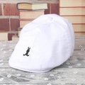 Casquette plate blanche pour bébé avec broderie lapin en velours côtelé doux - 46-52cm / Lapin Rayé Blanc