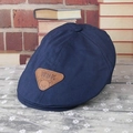 Béret rayé bleu marine pour bébé avec écusson en cuir ours et broderie de lettres WBK - 46-52cm / Ours WBK Marine