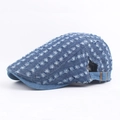 Distressed dark blue denim flat cap with vintage ripped holes and adjustable strap - Adjustable / Dark Blue