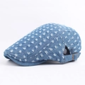 Distressed washed blue denim flat cap with vintage ripped details and metal buckle - Adjustable / Light Blue