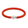 Handmade woven leather bracelet in bright red with a silver magnetic buckle clasp - Orange