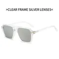 Square double bridge sunglasses with transparent frames and silver mirrored lenses - Transparent Frame Silver Lenses