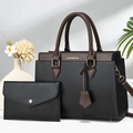 Conjunto de bolso grande de hombro bicolor con bolso de mano elegante en negro y marrón - Negro