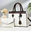 Two-piece contrast color tote bag set with detachable strap and elegant small clutch bag - Off-white