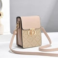 Elegant apricot crossbody bag featuring patterned print and a large golden metal buckle - Khaki Style 1