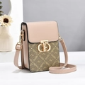 Nude pink square mini crossbody phone bag with floral pattern and gold metal buckle - Khaki Style 2