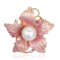 Spilla a fiore sfumata rosa con petali glitterati, perla centrale e strass scintillanti - Fiore a Gradiente Rosa (C154-A)