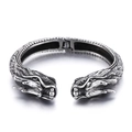 Retro stainless steel dragon head bangle with intricate scales and vintage finish - Vintage Silver Dragon Head (KB78430-BD)