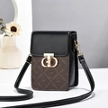 Vertical rectangular mini crossbody phone bag in brown monogram with black leather flap - Black